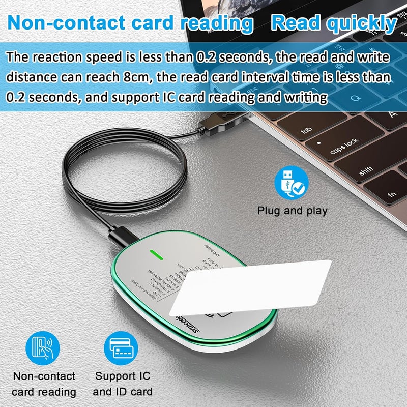 symcode RFID Reader 125KHz and 13.56Mhz Card USB Reader Plug and Play USB HID Device Emulate Keyboard for Win Linux Android iOS White - Image 2